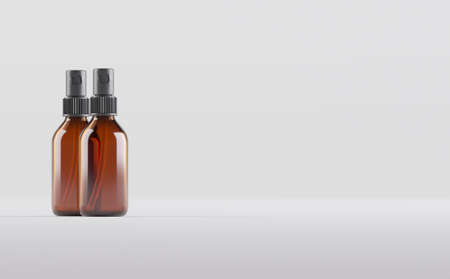 Amber Glass Dropper Spray Bottle Mockup 3D Illustrationの写真素材