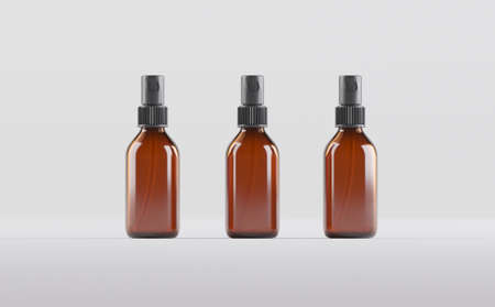 Amber Glass Dropper Spray Bottle Mockup 3D Illustrationの写真素材