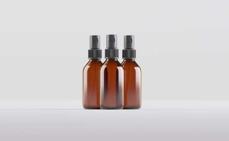 Amber Glass Dropper Spray Bottle Mockup 3D Illustrationの写真素材