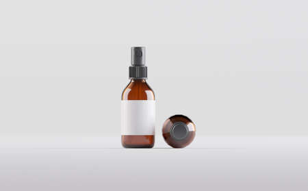 Amber Glass Dropper Spray Bottle Mockup 3D Illustrationの写真素材