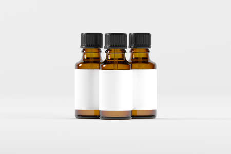 Amber Dropper Bottle Mockup 3D Illustrationの写真素材