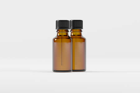 Amber Dropper Bottle Mockup 3D Illustrationの写真素材