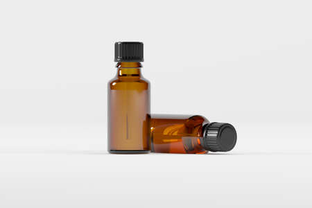 Amber Dropper Bottle Mockup 3D Illustrationの写真素材