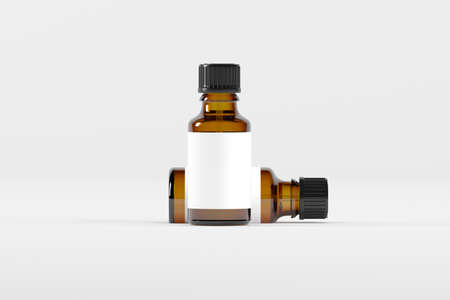Amber Dropper Bottle Mockup 3D Illustrationの写真素材