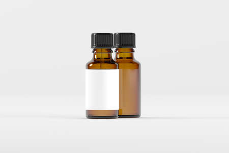 Amber Dropper Bottle Mockup 3D Illustrationの写真素材