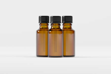 Amber Dropper Bottle Mockup 3D Illustrationの写真素材