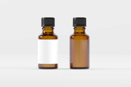 Amber Dropper Bottle Mockup 3D Illustrationの写真素材