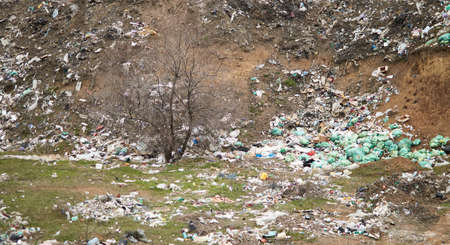 Mountain plastic waste, pollution concept