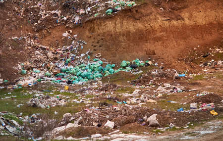 Mountain garbage, plastic waste, pollution concept
