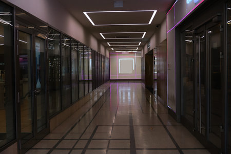 Modern with light Hallway Empty downtown shopping mallの写真素材
