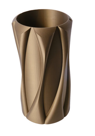 Isolated on white background brown Art object vase printed on 3D printer from melted brown plastic. progressive technology 3D printing recyclingの写真素材