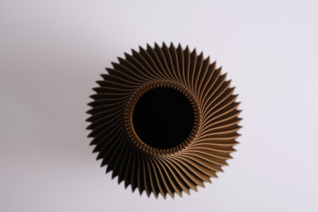 top view creative 3D technology printed brown vase home decor with a flowing geometric texture Decorative Vase For Flowers made from recycled plastic isolatedの写真素材
