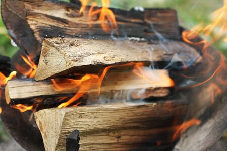 Detail of a burning wood fire