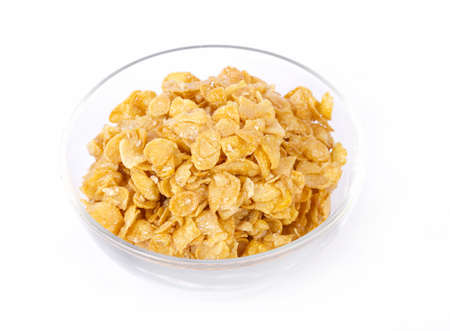 Corn flakes in a glass bowl