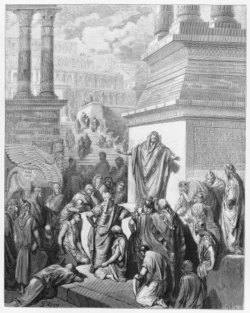 Jonah preaching to the Ninevites - Picture from The Holy Scriptures, Old and New Testaments books...