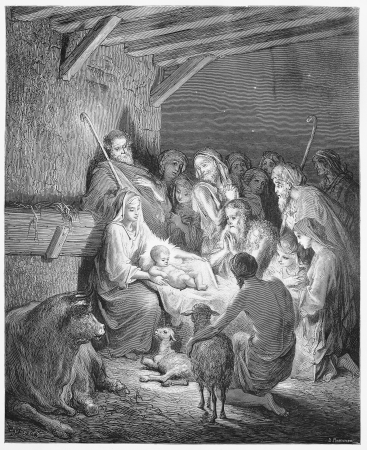 The Nativity - Picture from The Holy Scriptures, Old and New Testaments books collection published in 1885, Stuttgart-Germany. Drawings by Gustave Dore. のeditorial素材