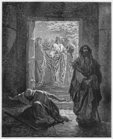 The Pharisee and the Publican - Picture from The Holy Scriptures, Old and New Testaments books collection published in 1885, Stuttgart-Germany. Drawings by Gustave Dore. のeditorial素材