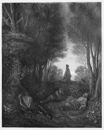 Jesus praying in the Garden - Picture from The Holy Scriptures, Old and New Testaments books collection published in 1885, Stuttgart-Germany. Drawings by Gustave Dore. のeditorial素材