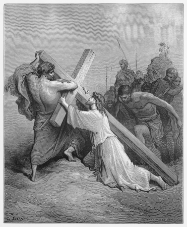 Jesus Falls with the Cross - Picture from The Holy Scriptures, Old and New Testaments books...