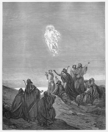 Jesus Ascends to Heaven - Picture from The Holy Scriptures, Old and New Testaments books collection published in 1885, Stuttgart-Germany. Drawings by Gustave Dore. のeditorial素材
