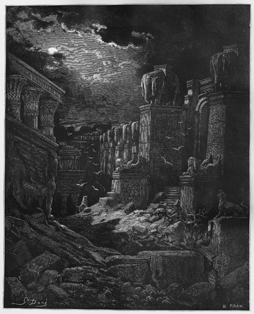 The Fall of Babylon - Picture from The Holy Scriptures, Old and New Testaments books collection published in 1885, Stuttgart-Germany. Drawings by Gustave Dore.のeditorial素材