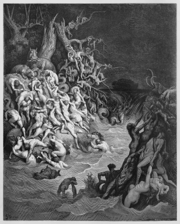 The world destroyed by water - Picture from The Holy Scriptures, Old and New Testaments books collection published in 1885, Stuttgart-Germany. Drawings by Gustave Dore.のeditorial素材