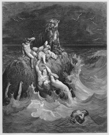 The Deluge - Picture from The Holy Scriptures, Old and New Testaments books collection published in 1885, Stuttgart-Germany. Drawings by Gustave Dore. のeditorial素材