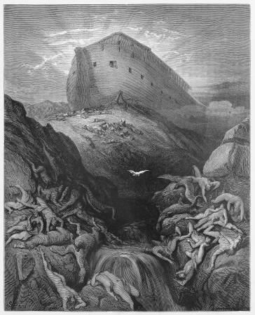 The Dove sent forth from the Ark - Picture from The Holy Scriptures, Old and New Testaments books collection published in 1885, Stuttgart-Germany. Drawings by Gustave Dore.のeditorial素材