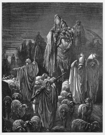 Jacob moved to Egypt - Picture from The Holy Scriptures, Old and New Testaments books collection published in 1885, Stuttgart-Germany. Drawings by Gustave Dore.のeditorial素材