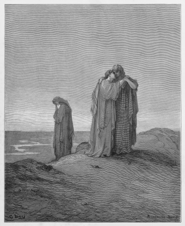 Ruth declares her love for her mother-in-law - Picture from The Holy Scriptures, Old and New Testaments books collection published in 1885, Stuttgart-Germany. Drawings by Gustave Dore. のeditorial素材