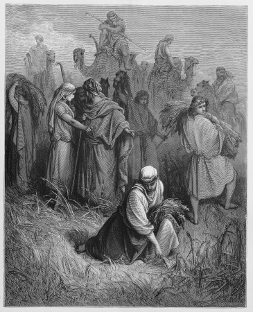 Ruth and Boaz - Picture from The Holy Scriptures, Old and New Testaments books collection published in 1885, Stuttgart-Germany. Drawings by Gustave Dore.のeditorial素材