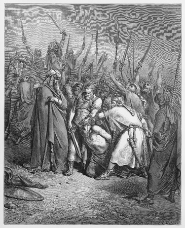 The death of Agag - Picture from The Holy Scriptures, Old and New Testaments books collection published in 1885, Stuttgart-Germany. Drawings by Gustave Dore. のeditorial素材