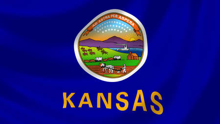 Flag of Kansas American state waving in the wind detail の写真素材