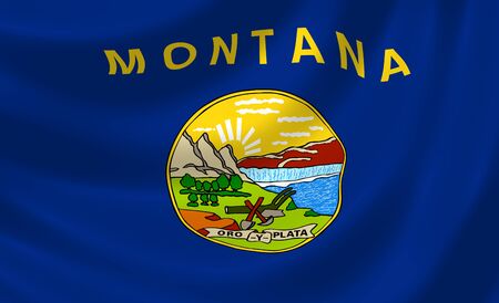 Flag of Montana American state waving in the wind detail の写真素材