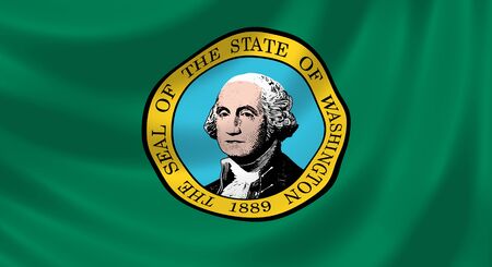 Flag of Washington American State waving in the wind detailの写真素材