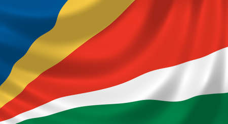 Flag of Seychelles waving in the wind detailの写真素材