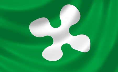Flag of Italian Lombardy region waving in the wind detail の写真素材
