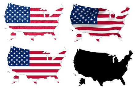 United States flag over map collage