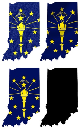 US Indiana state flag over map collageの写真素材