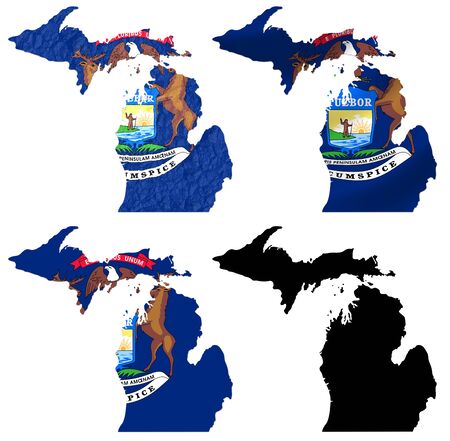 US Michigan state flag over map collageの写真素材