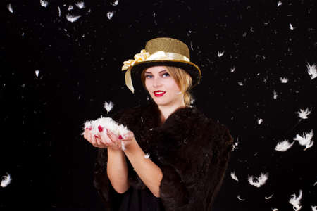 Fairy woman in feathers rain