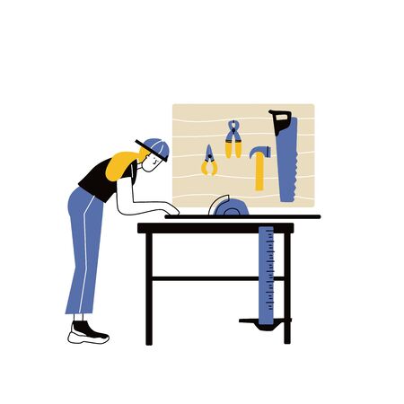 Girl carpenter with Diy Toolsのイラスト素材