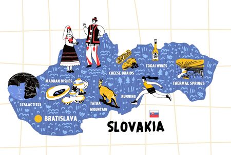 Slovakia map hand drawn vector illustration flagのイラスト素材
