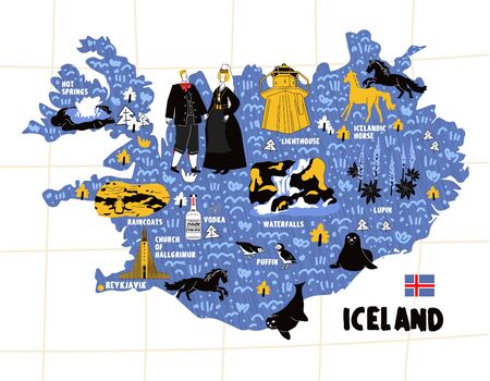 Iceland map hand drawn vector illustration flagのイラスト素材