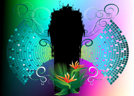 abstract background with banner and flowersのイラスト素材