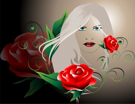 beautiful women with rosesのイラスト素材