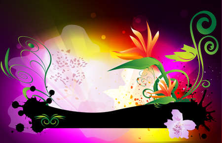 abstract background with banner and flowersのイラスト素材
