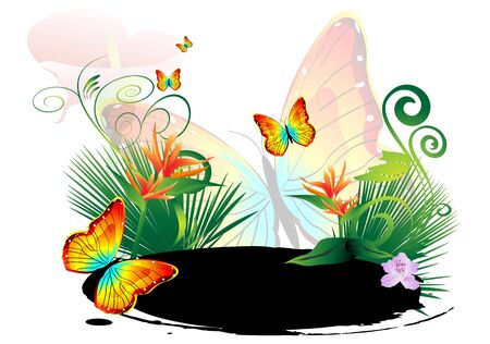 button with butterflyのイラスト素材