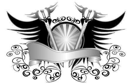 shield with swards and bannerのイラスト素材
