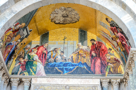 11 July 2013: Painting on Basilica di San Marco on place Piazza St Mark. Venice, Italyのeditorial素材